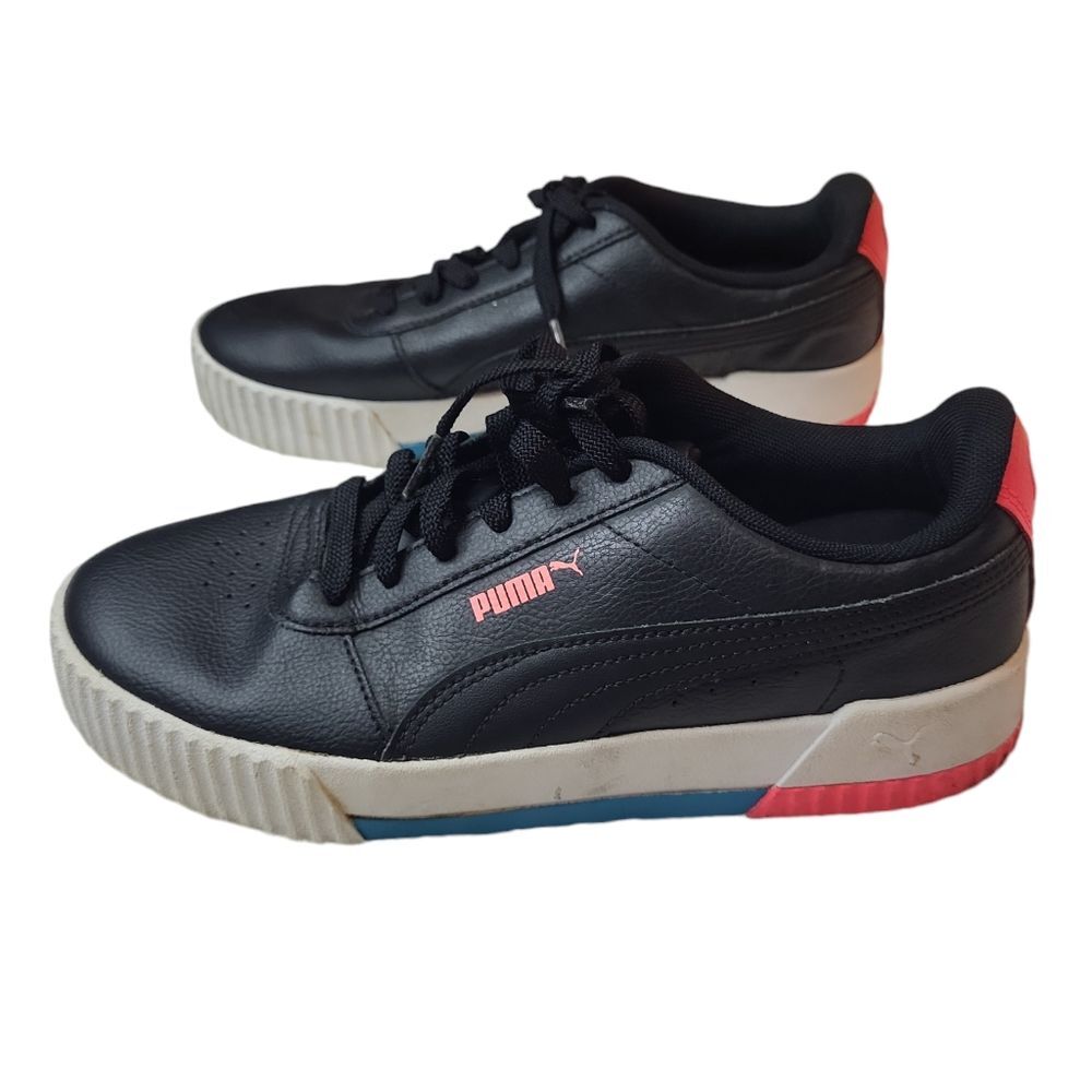 Puma women's Carina leather memory foam comfy sneakers US 8.5 black pink